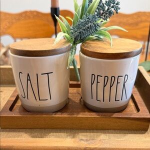 Rae Dunn Cream Salt and Pepper Shakers with Wooden Lids